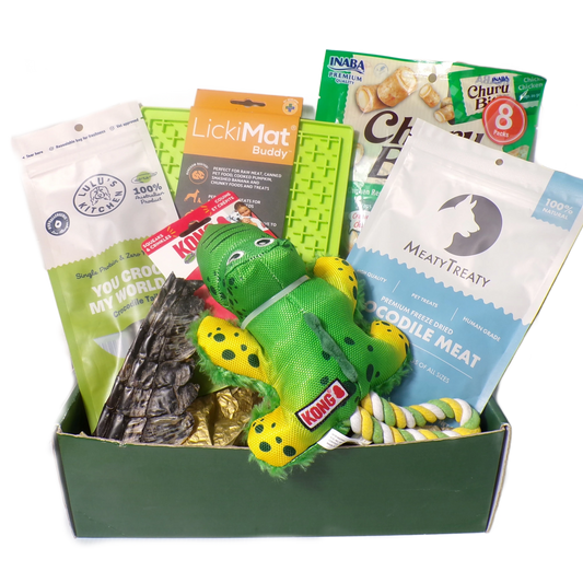 Crocodile treats and toys dog gift box