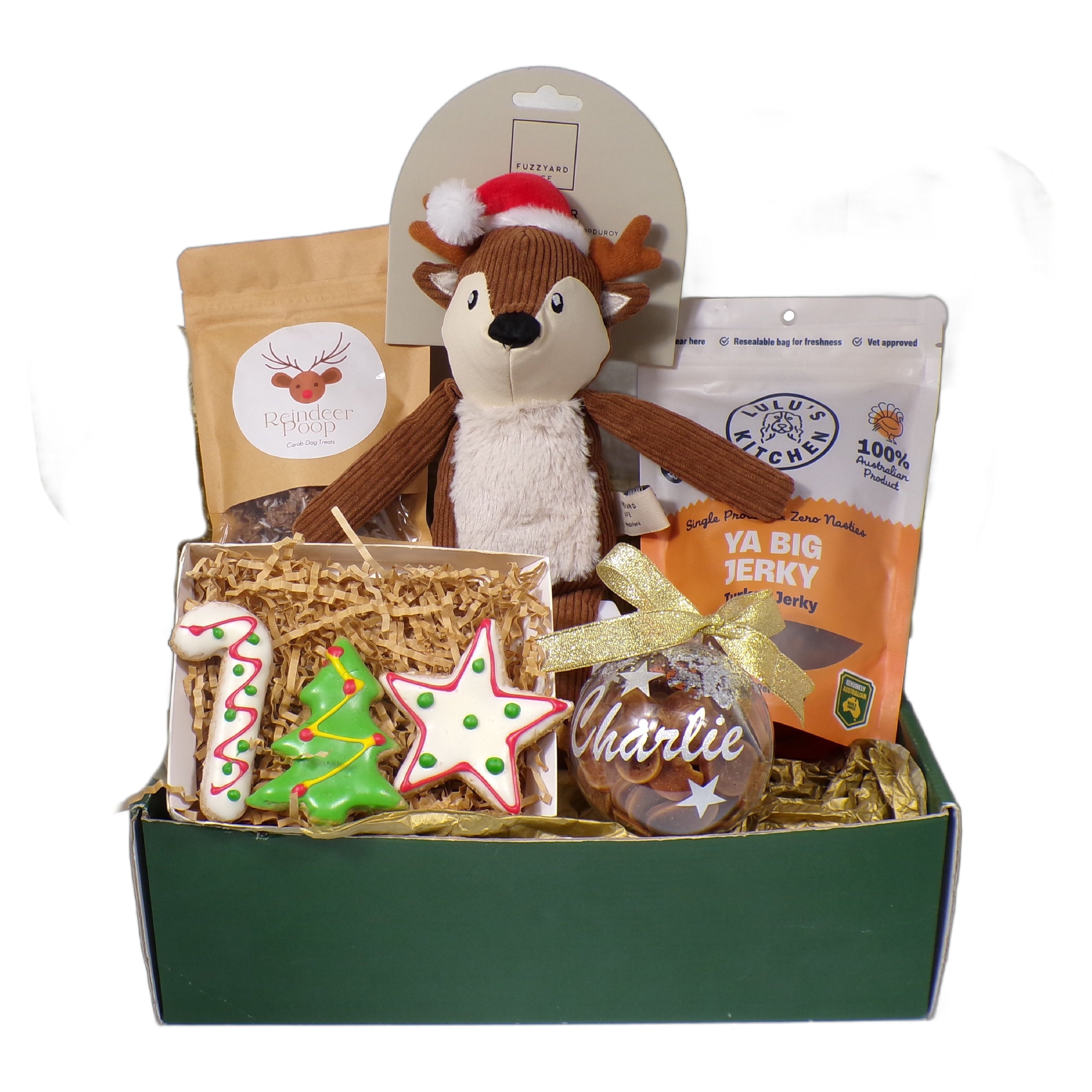 Christmas gift box with reindeer toy for dogs