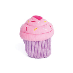 Fun pink cupcake dog toy with a built-in squeaker.