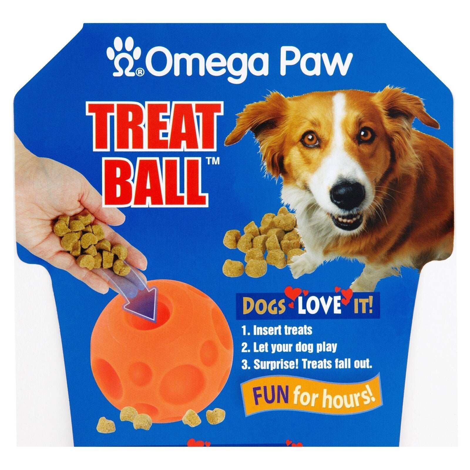 Omega Paw Treat Ball with Kibble – Treat ball being used for slow feeding and fun.