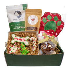 Personalised Christmas Dog Gift Hamper with Treats and Toys