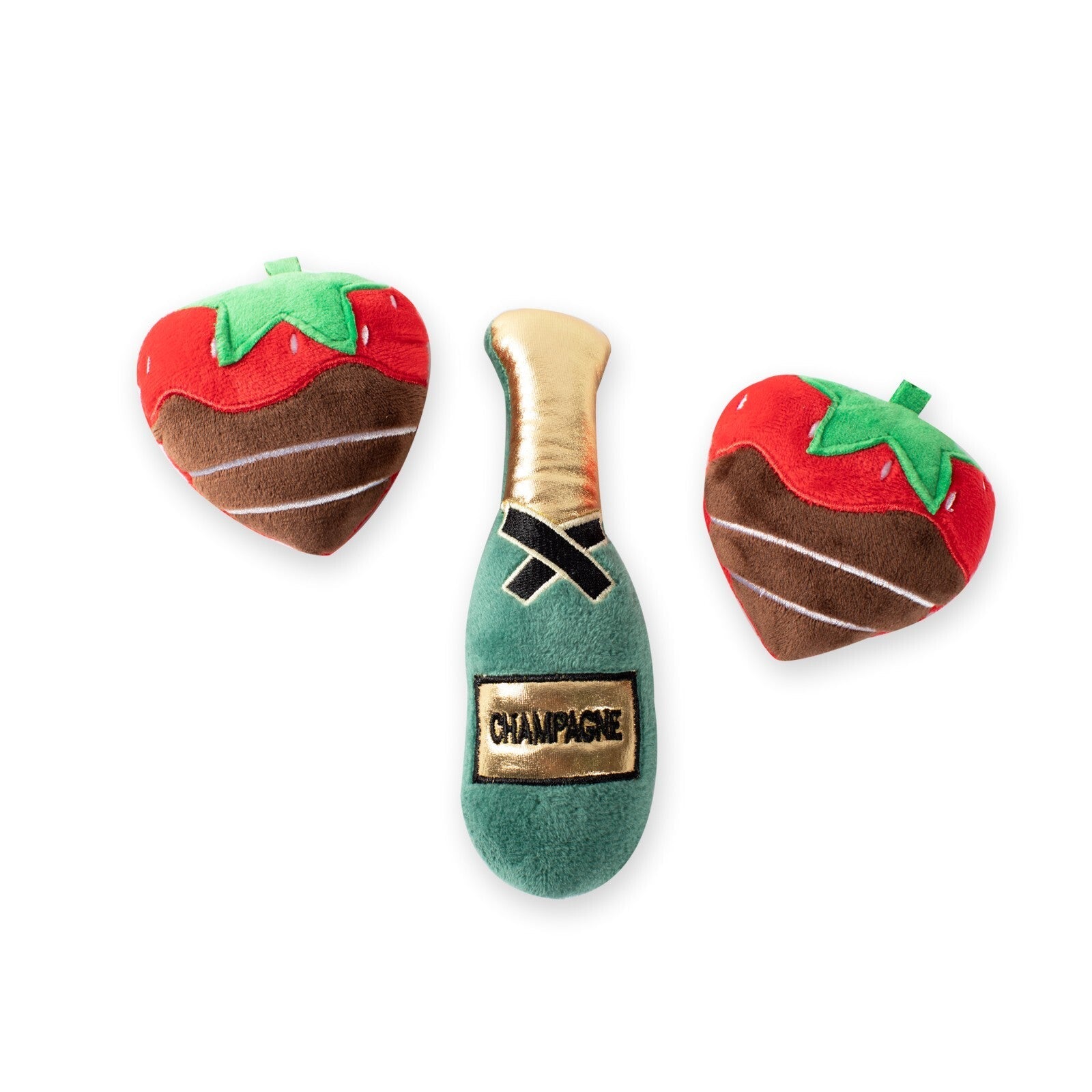 Champagne Dog Toy & Strawberry Squeaky Set – Plush Valentine’s Day Dog Toys 🍾🍓