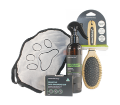 Essential Dog Grooming Gift Box with natural grooming products.