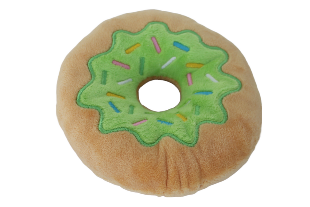 Green donut toy for dogs - squeaky fun and perfect for hampers