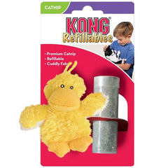 Interactive cat kong duckie toy filled with catnip for active play